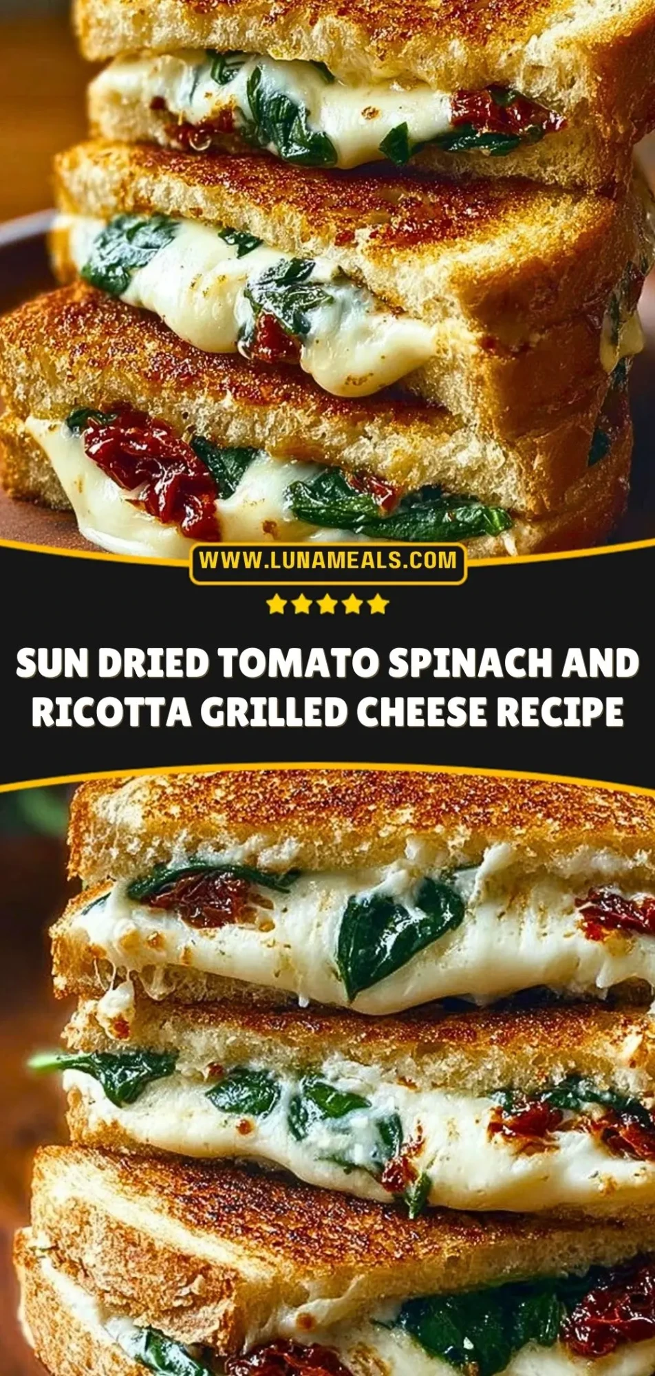 Sun Dried Tomato Spinach and Ricotta Grilled Cheese Recipe Pin 2