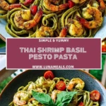 Thai Shrimp Basil Pesto Pasta Pin 1