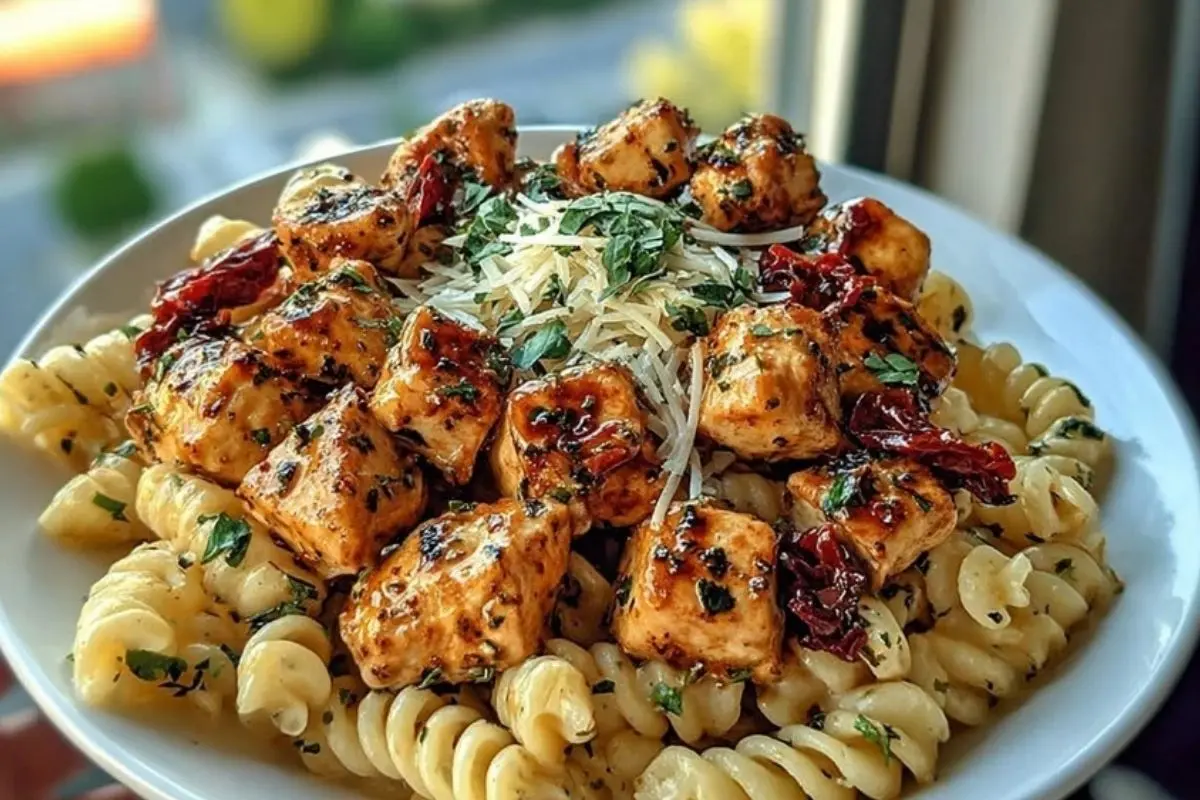 Tuscan Garlic Chicken Bites & Sun-Dried Tomato Cajun Alfredo Pasta 1
