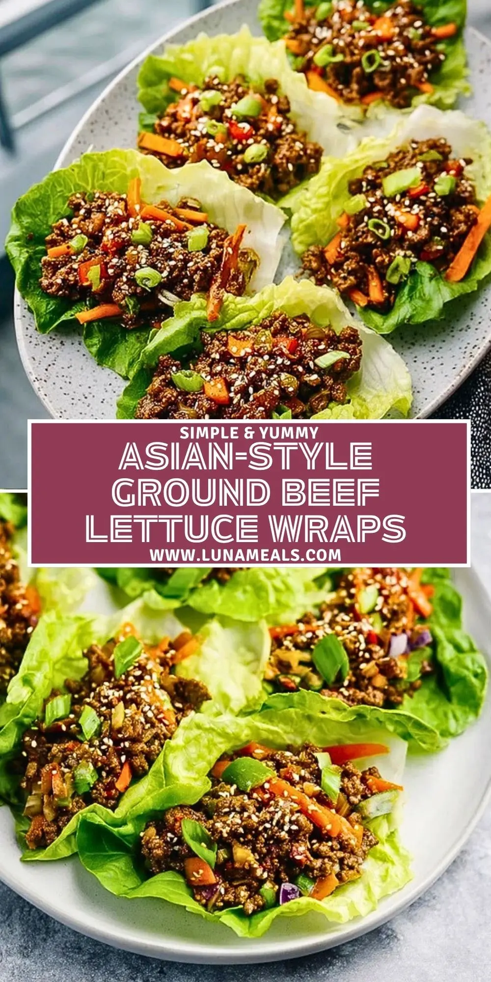 Asian-Style Ground Beef Lettuce Wraps Pin 1