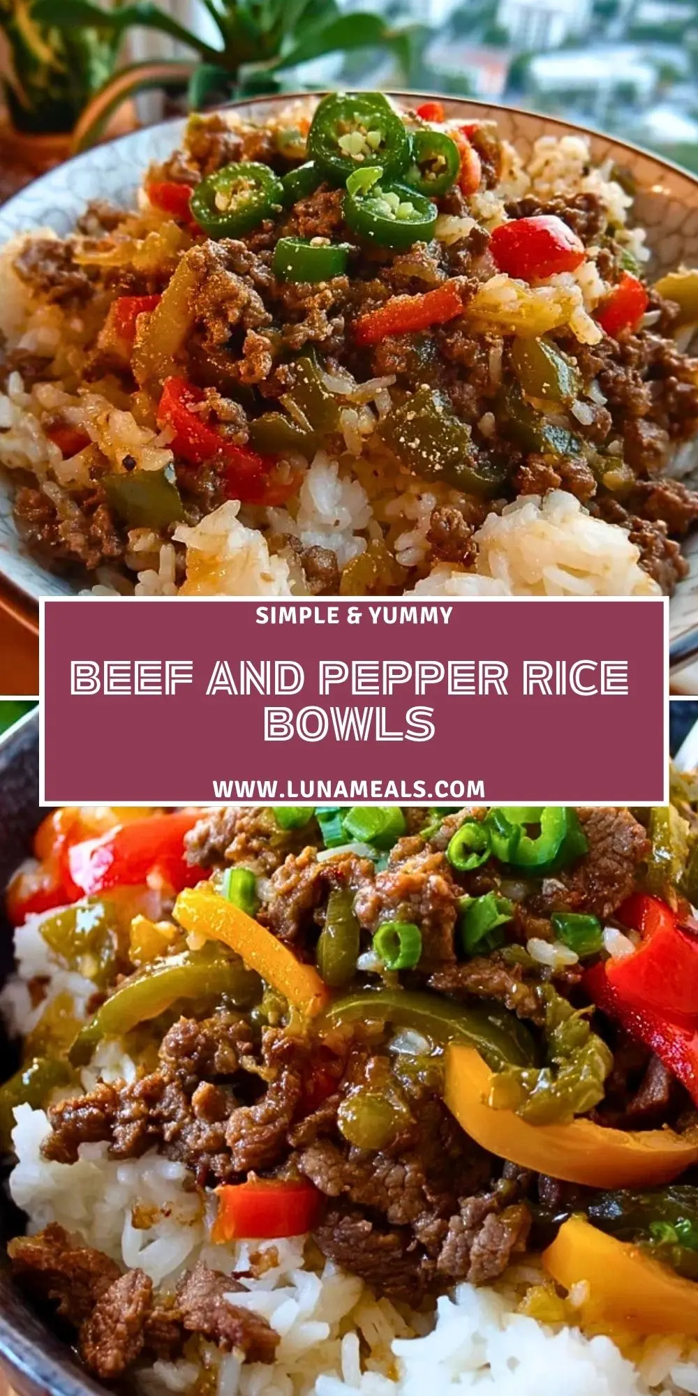 Beef and Pepper Rice Bowls Pin 1