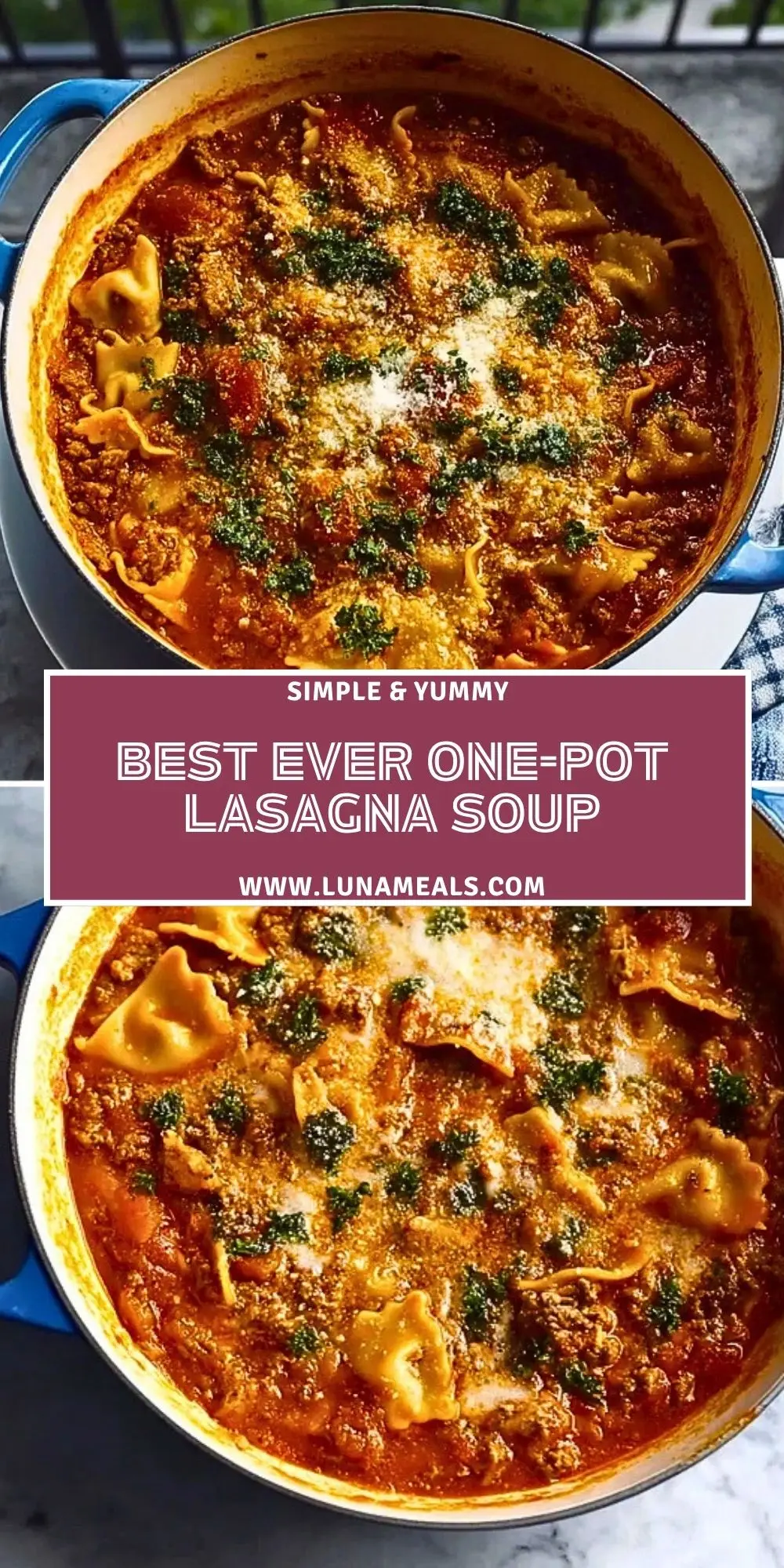 BEST EVER One-Pot Lasagna Soup Pin 1