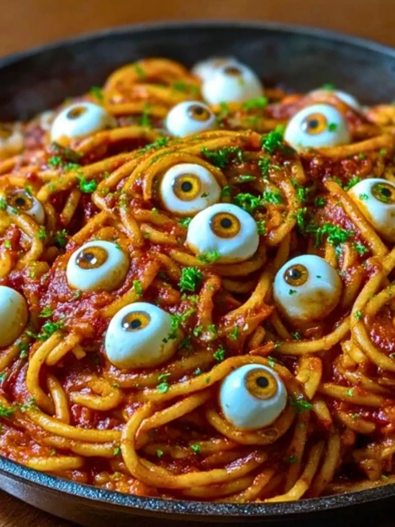 Bloody Spaghetti with Mozzarella Eyeballs (1)