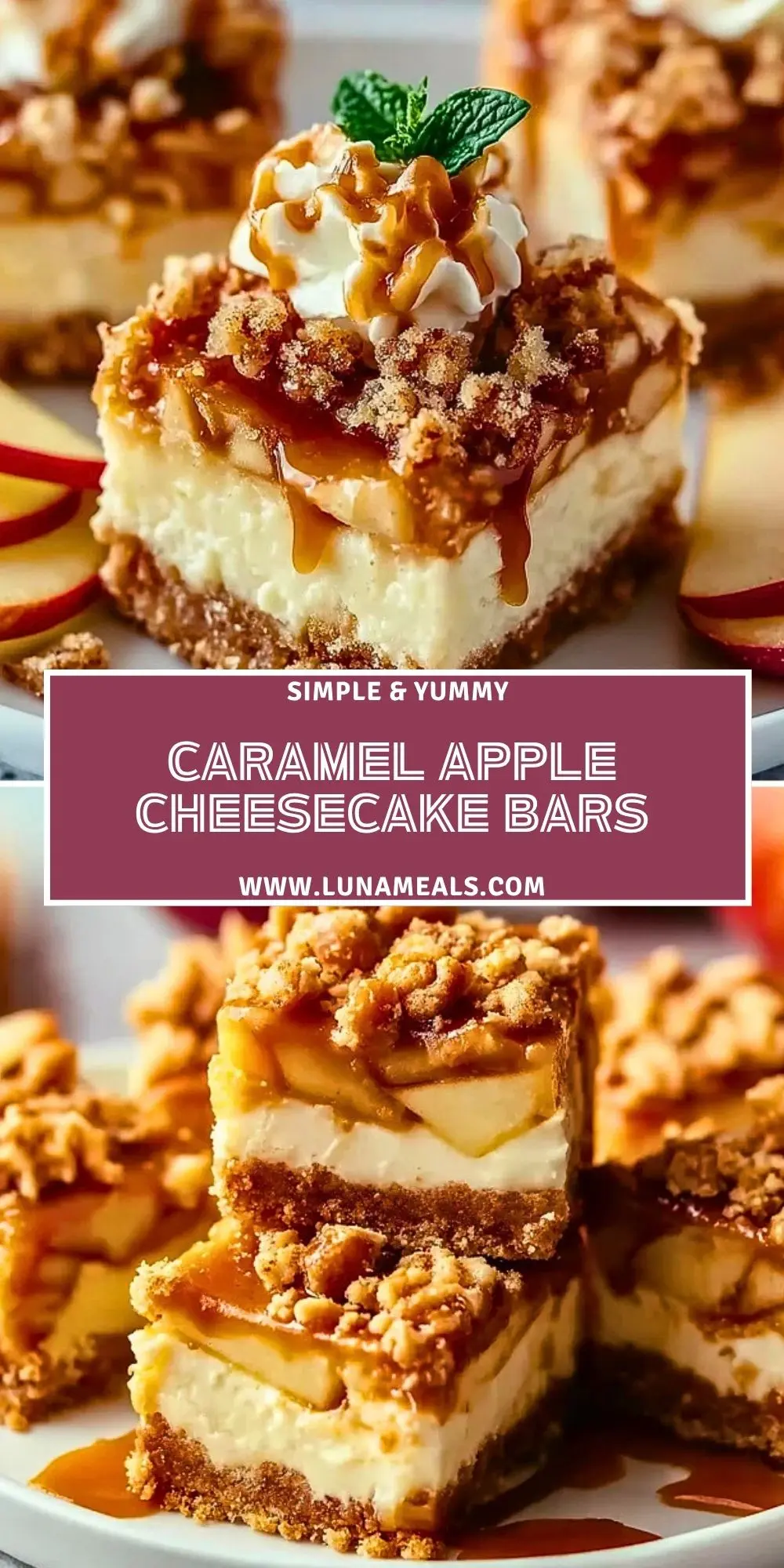 Caramel Apple Cheesecake Bars Pin 1