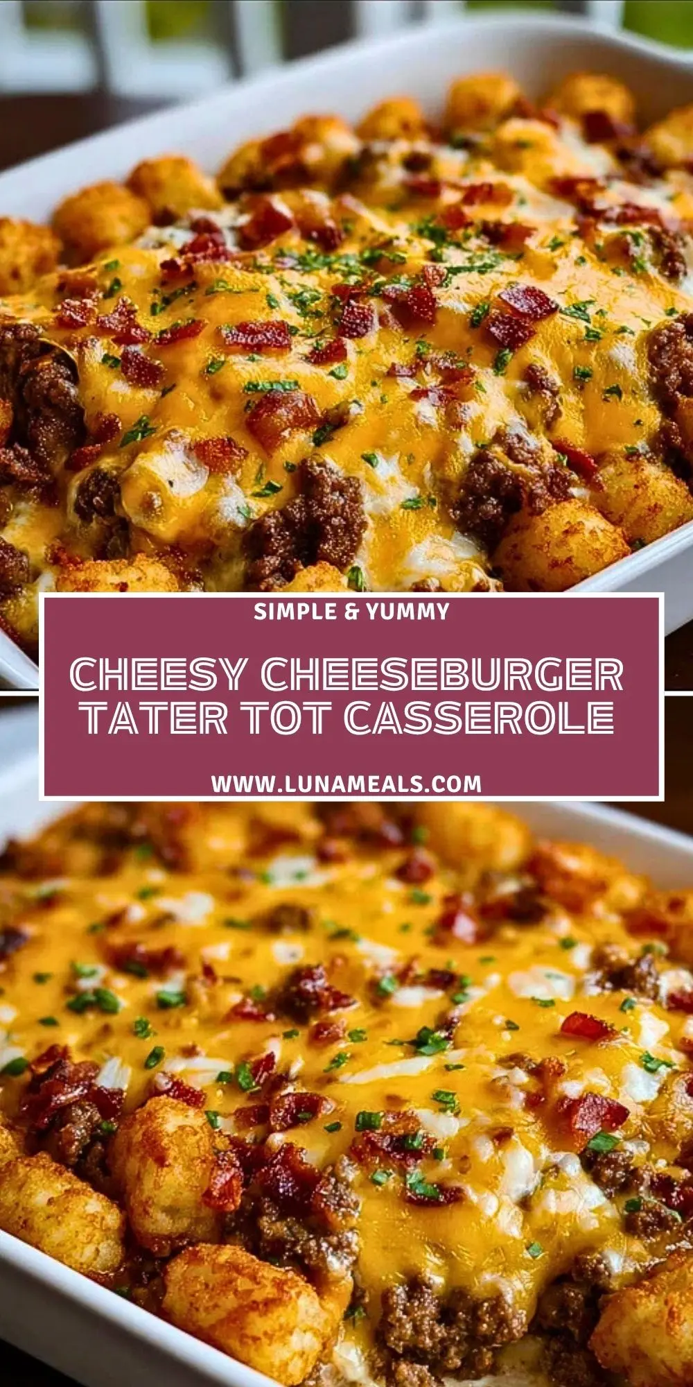 Cheesy Cheeseburger Tater Tot Casserole Pin 1