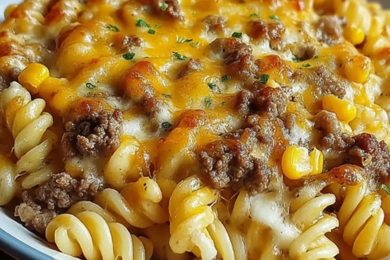 Cheesy Ranch Rotini Bake with Beef and Sweet Corn
