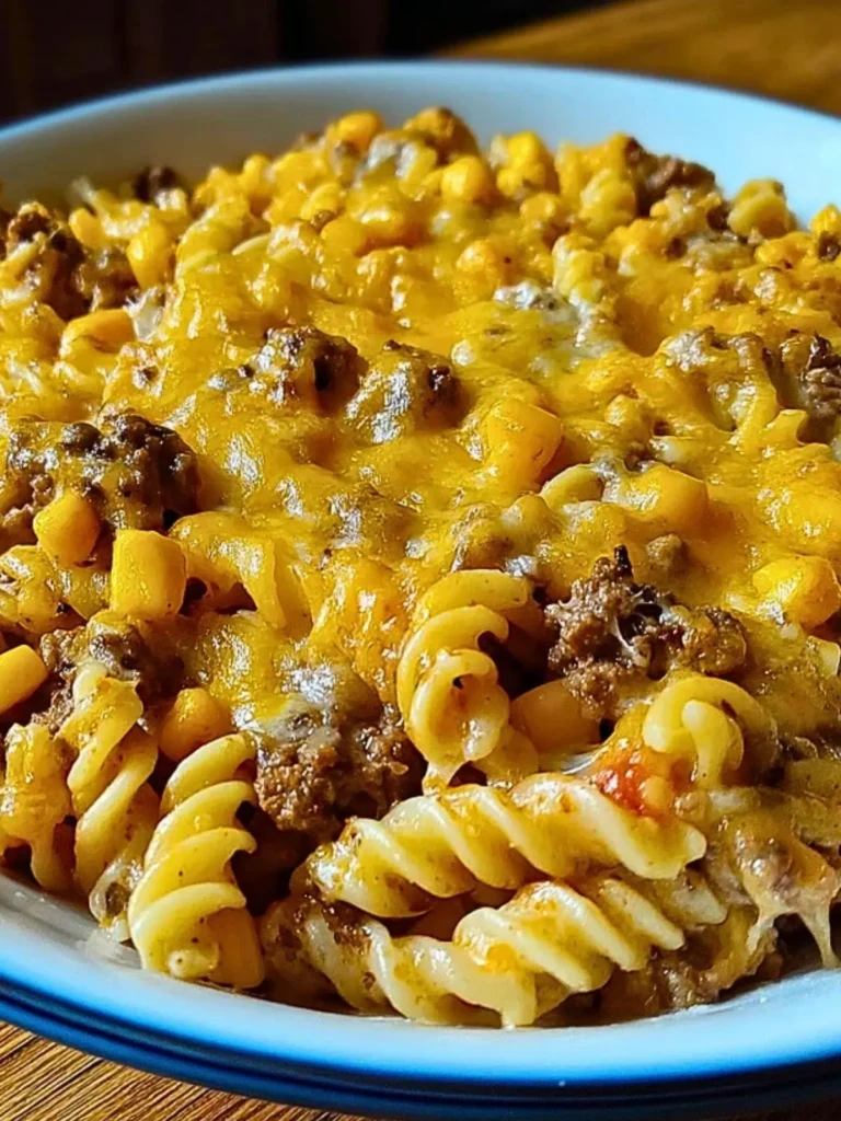 Cheesy Ranch Rotini Bake with Beef and Sweet Corn