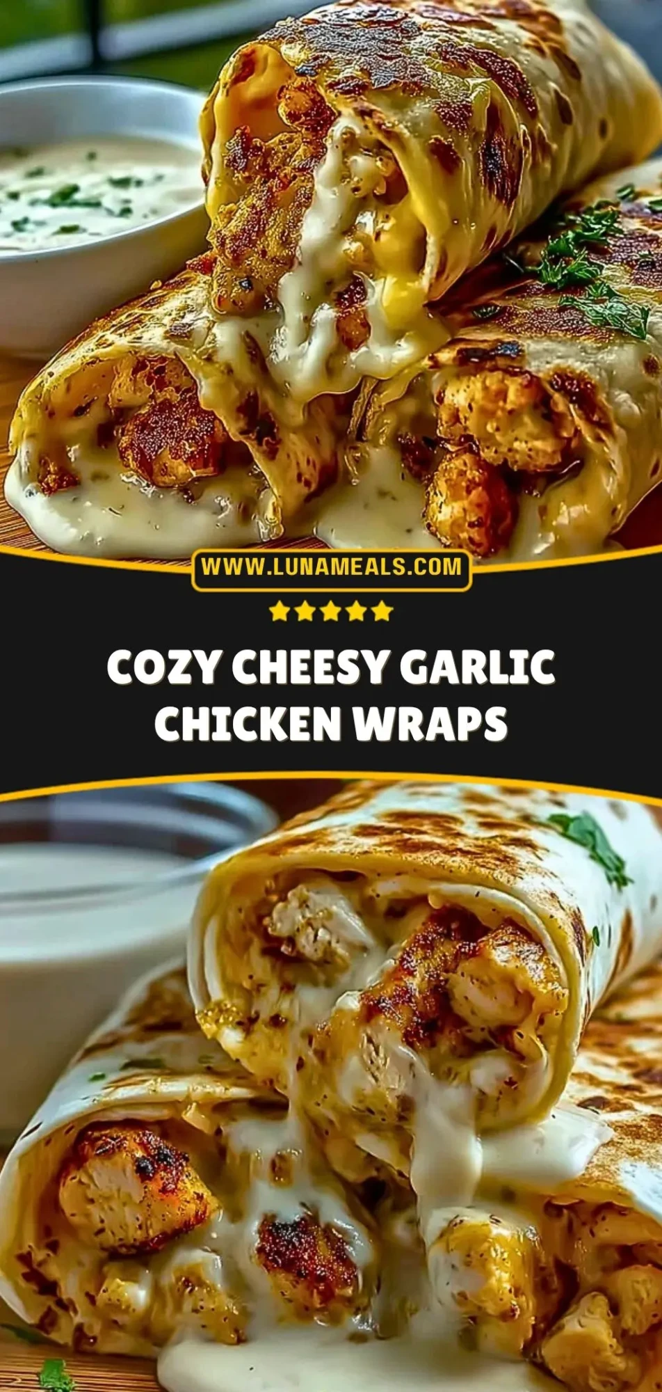 Cozy Cheesy Garlic Chicken Wraps Pin 2