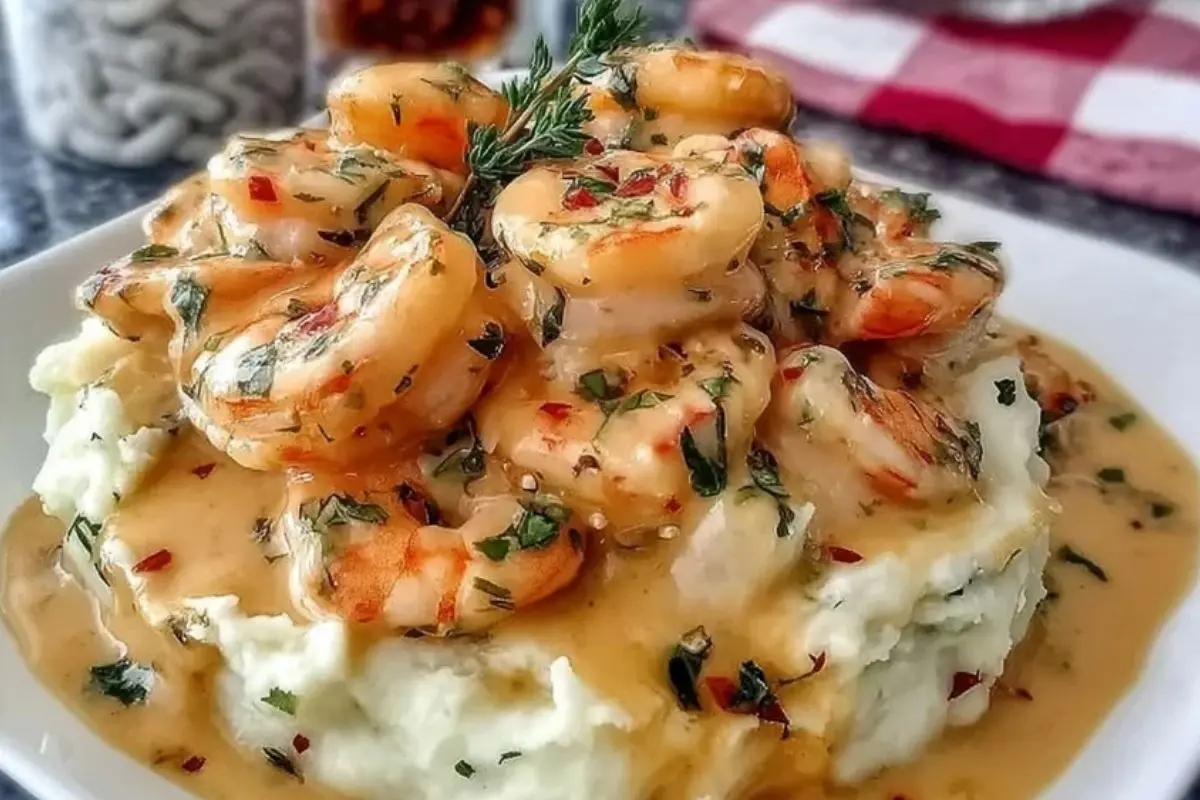 Creamy Garlic Shrimp Over Mashed Potatoes 1