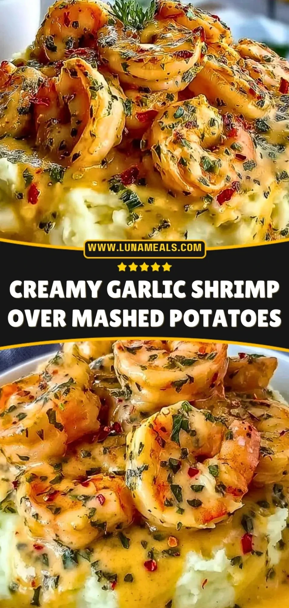 Creamy Garlic Shrimp Over Mashed Potatoes Pin 2