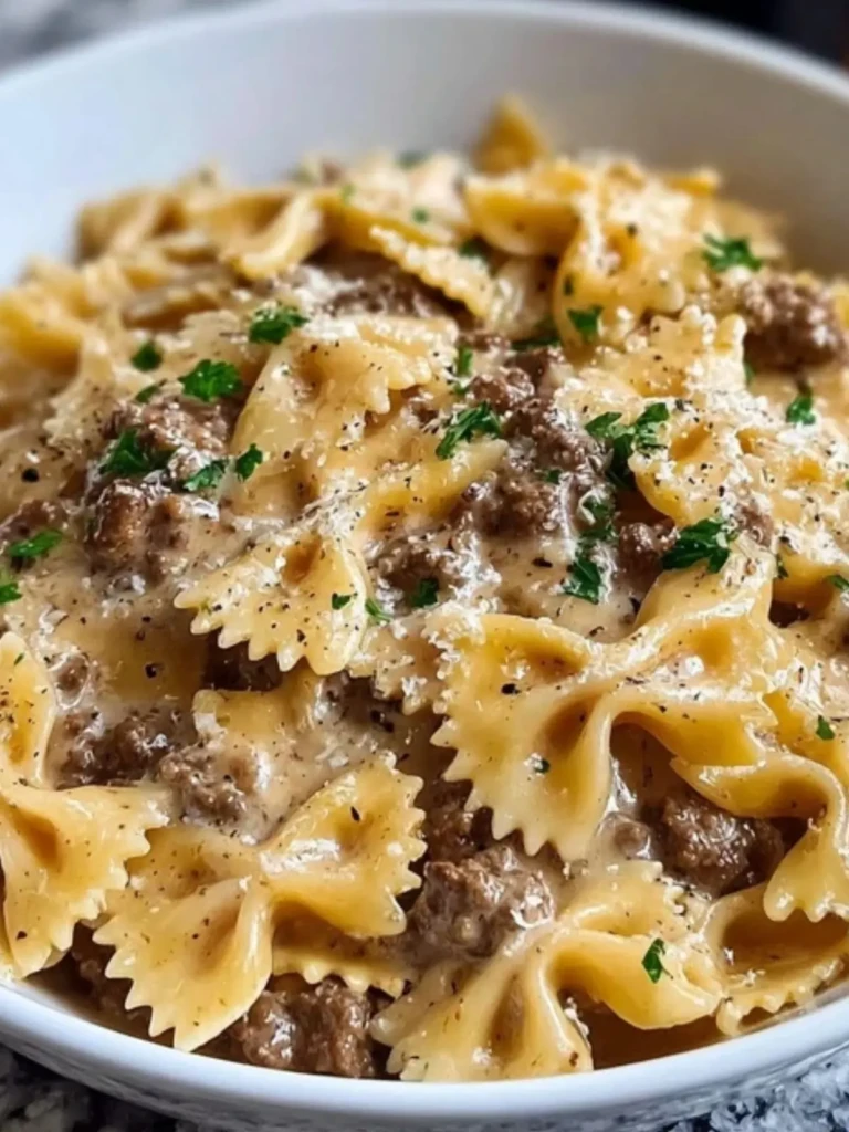 Creamy Parmesan Garlic Beef Bowtie Pasta (1)