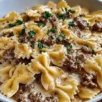 Creamy Parmesan Garlic Beef Bowtie Pasta