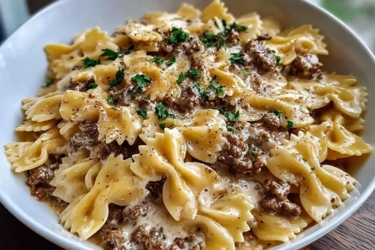 Creamy Parmesan Garlic Beef Bowtie Pasta