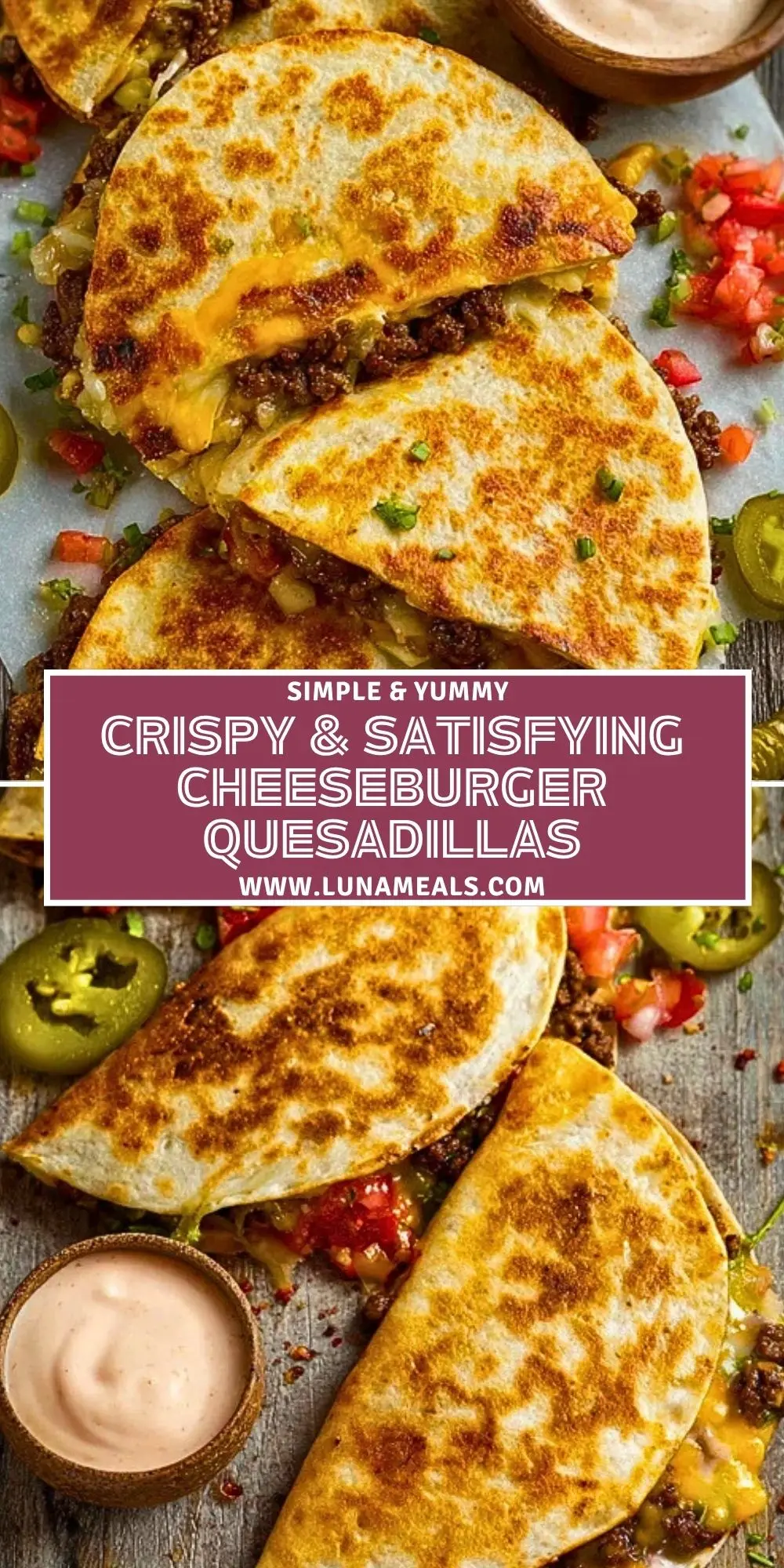 Crispy & Satisfying Cheeseburger Quesadillas Pin 1