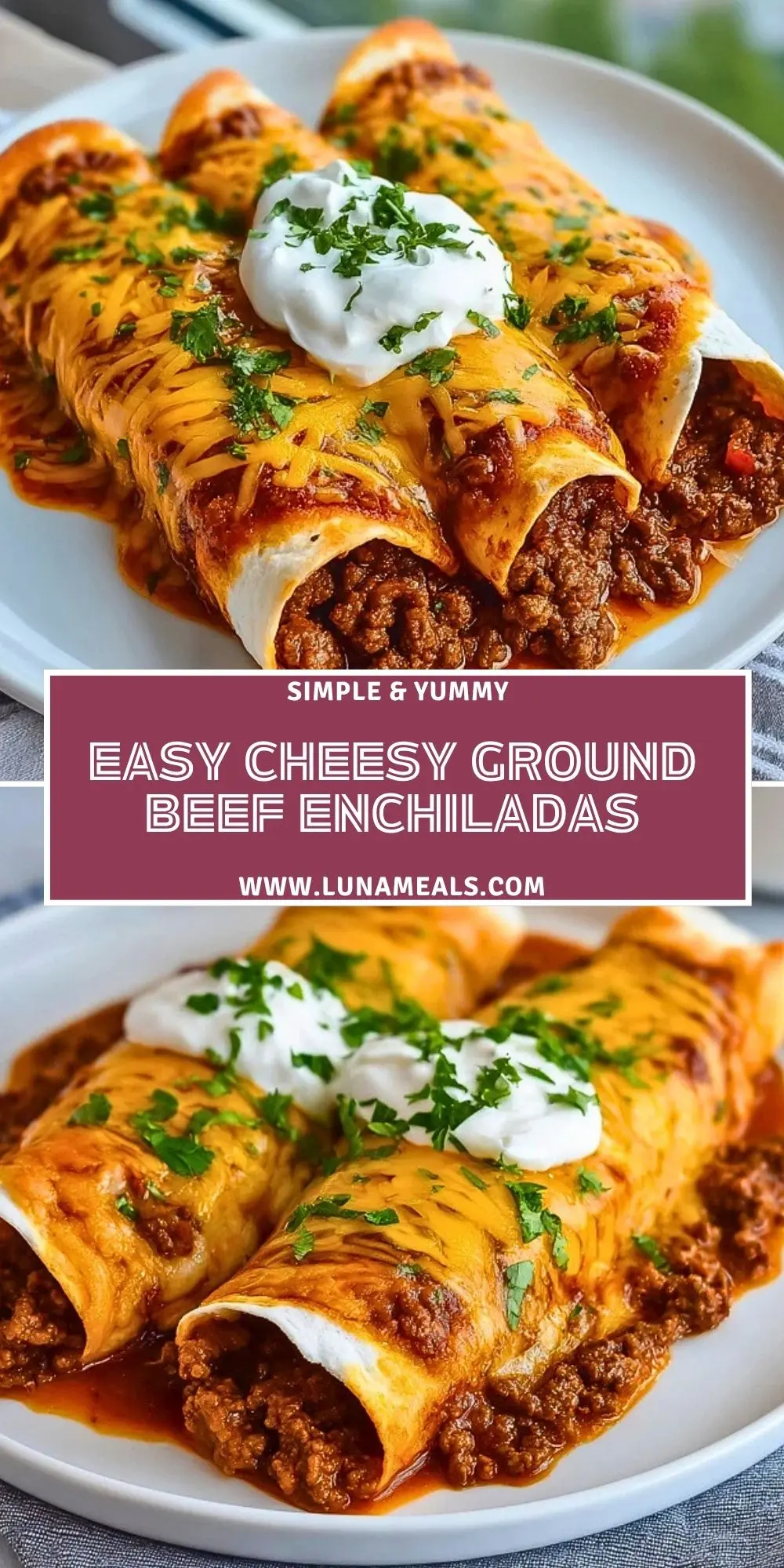 Easy Cheesy Ground Beef Enchiladas Pin 1