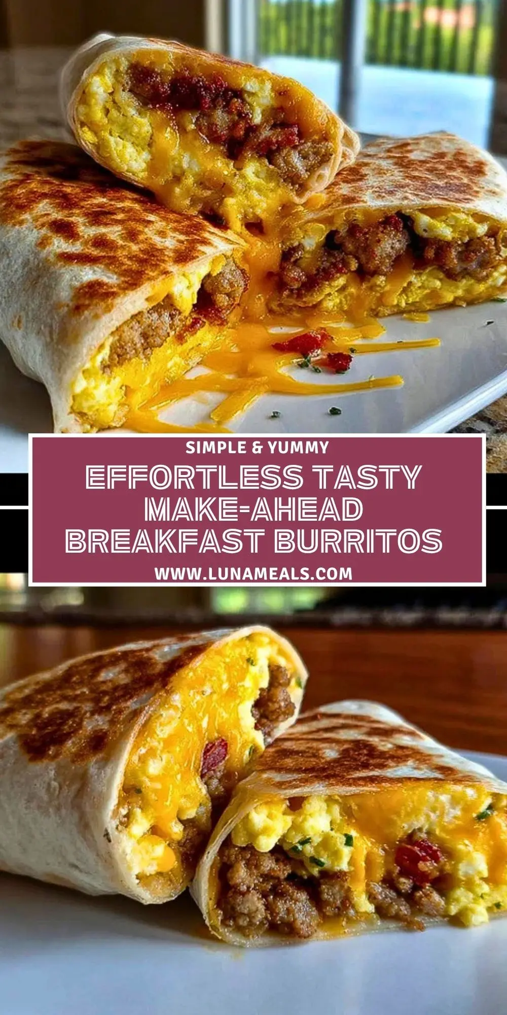 Effortless Tasty Make-Ahead Breakfast Burritos Pin 1
