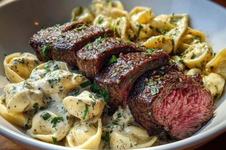 Garlic Butter Steak with Cheesy Alfredo Tortellini Bliss 1