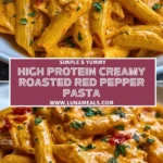 High Protein Creamy Roasted Red Pepper Pasta Pin 1