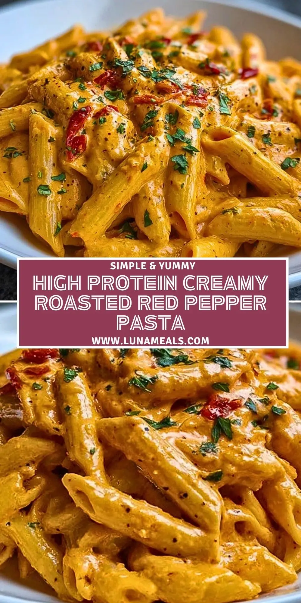 High Protein Creamy Roasted Red Pepper Pasta Pin 1