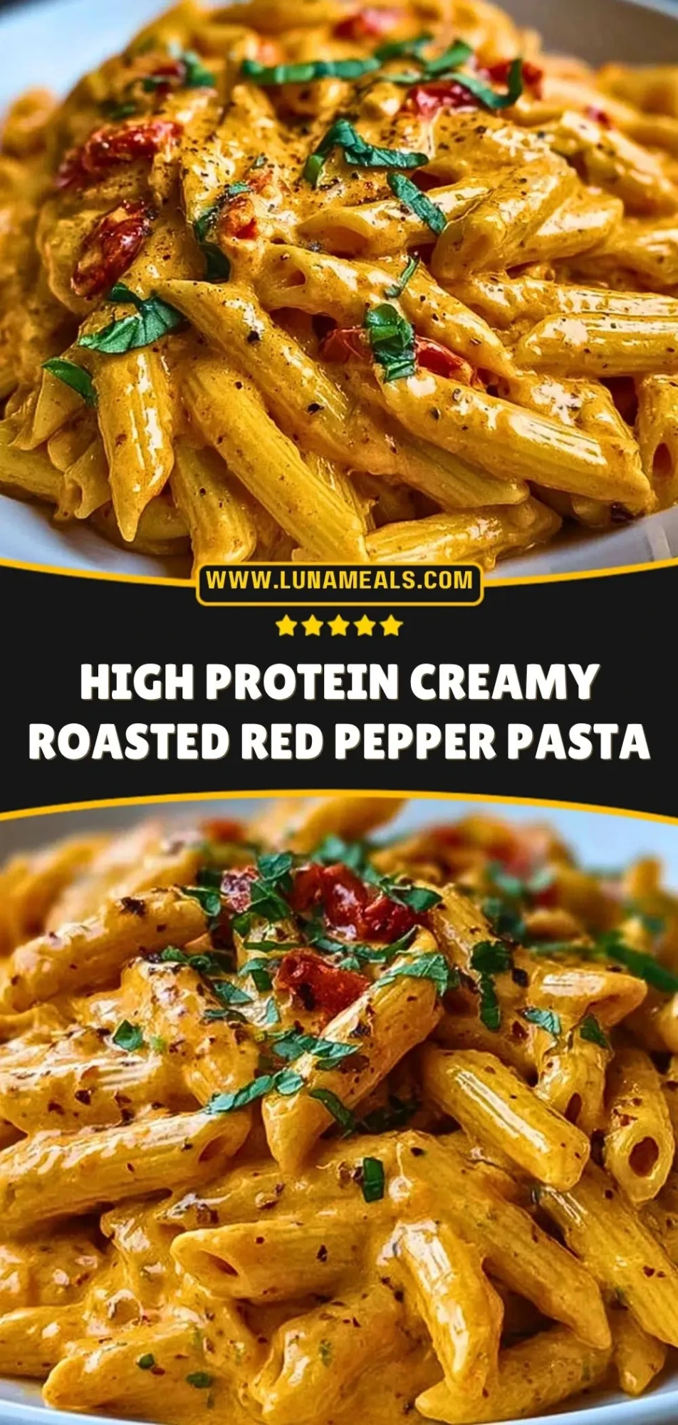 High Protein Creamy Roasted Red Pepper Pasta Pin 2