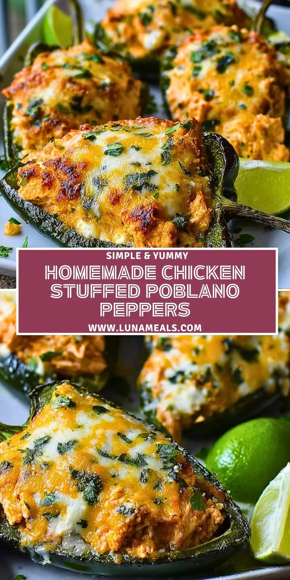 Homemade Chicken Stuffed Poblano Peppers Pin 1