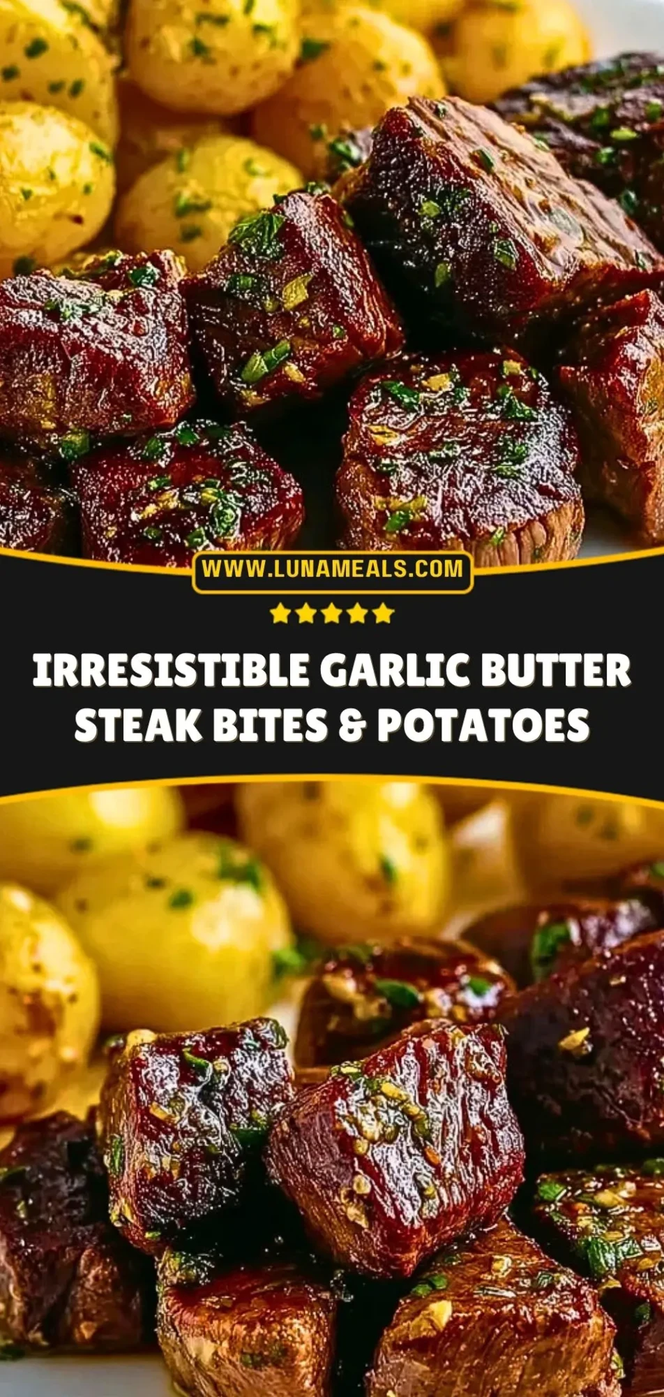 Irresistible Garlic Butter Steak Bites & Potatoes Pin 2