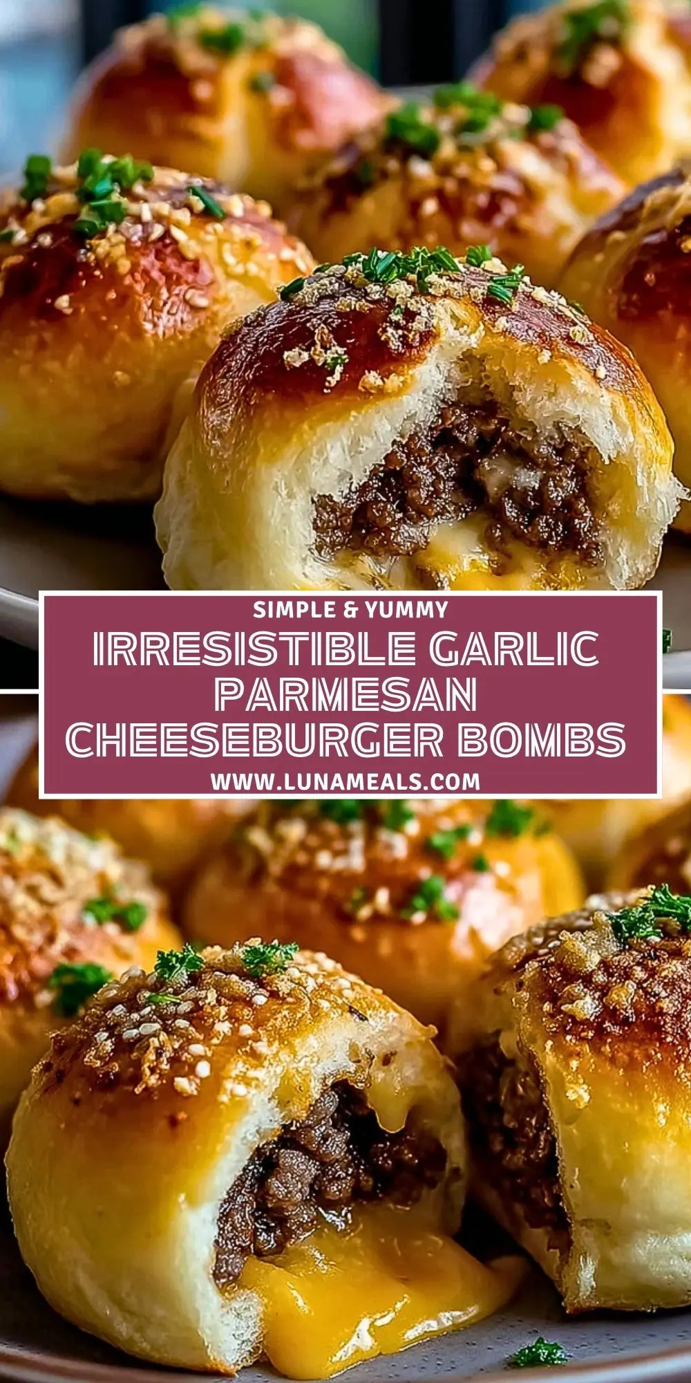 Irresistible Garlic Parmesan Cheeseburger Bombs Pin 1