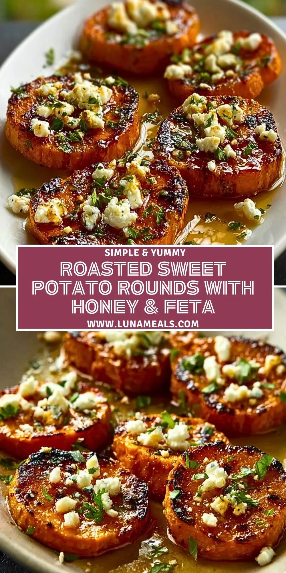Roasted Sweet Potato Rounds with Honey & Feta Pin 1