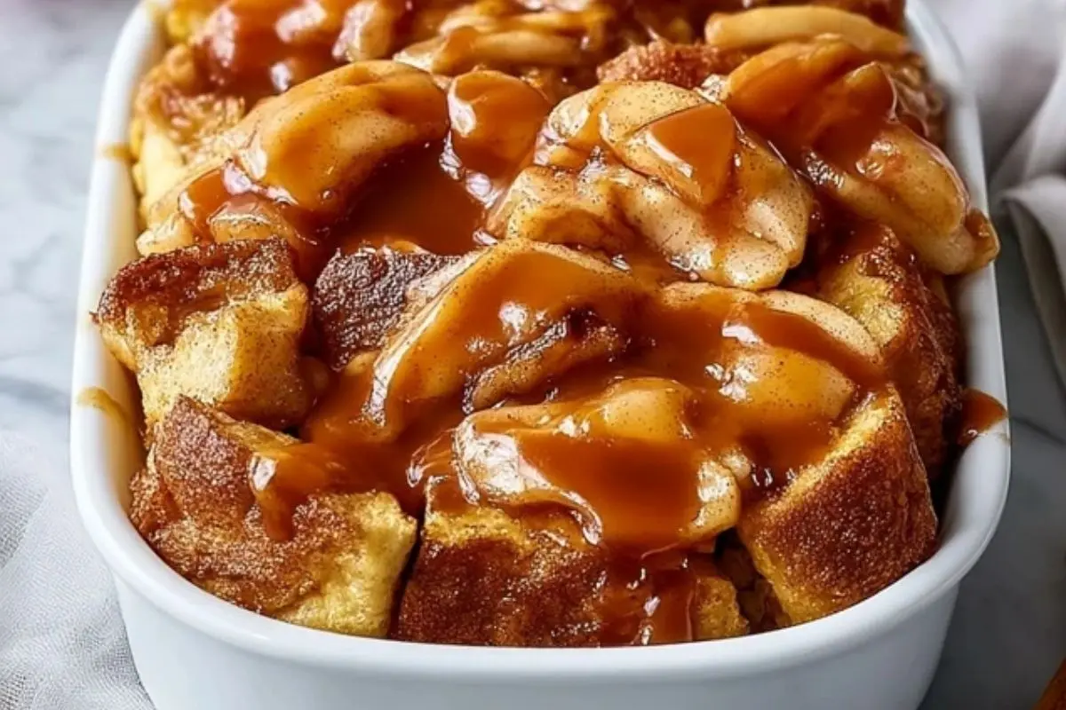 Caramel Apple Stuffed French Toast Casserole