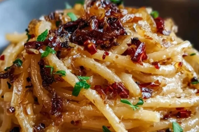 Caramelized Onion Pasta with Chilli Oil