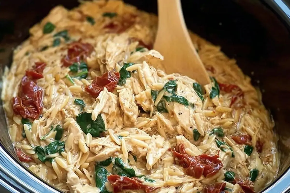 Classic Crockpot Tuscan Chicken Orzo
