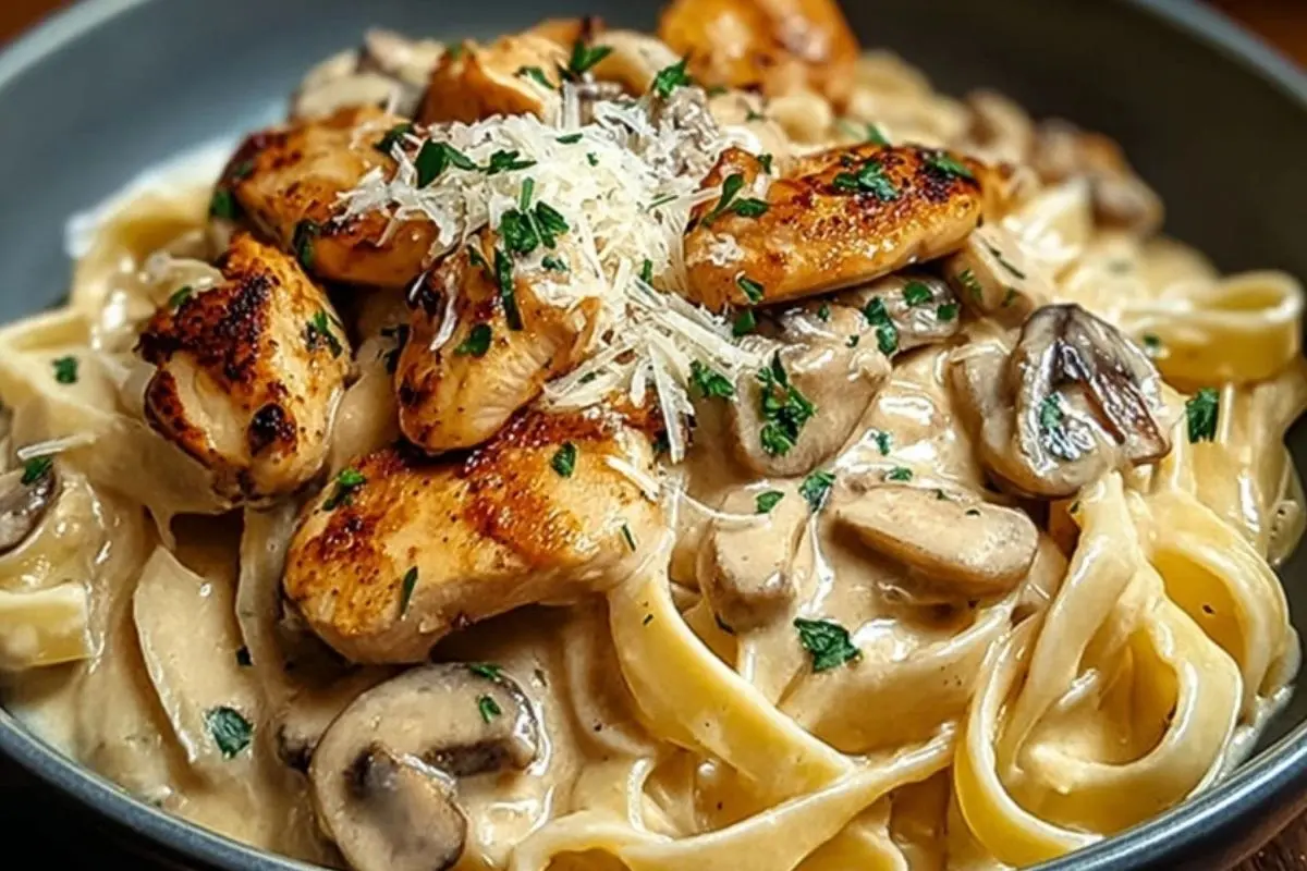 Creamy Garlic Chicken & Mushroom Pasta 1