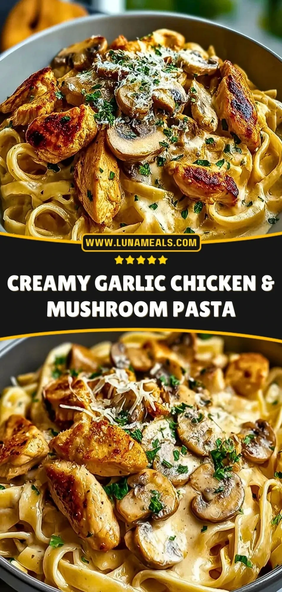 Creamy Garlic Chicken & Mushroom Pasta Pin 2