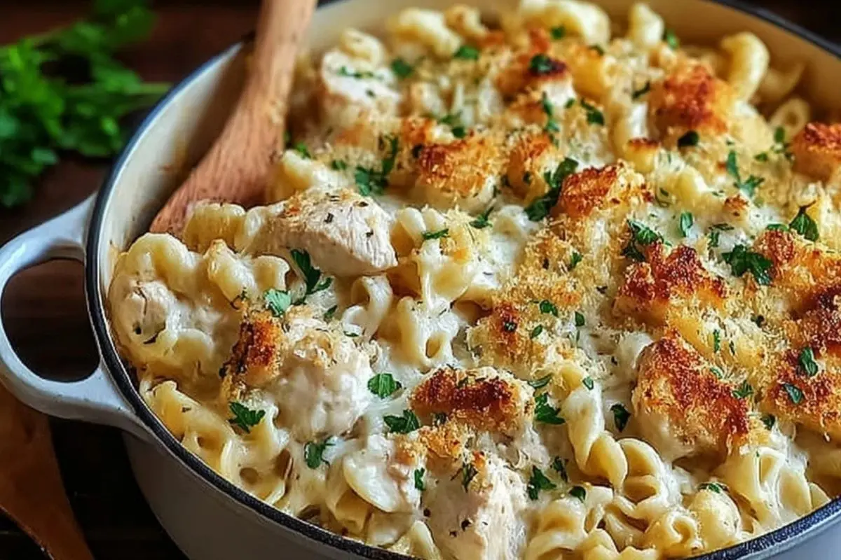 Creamy Garlic Parmesan Chicken Pasta Bake