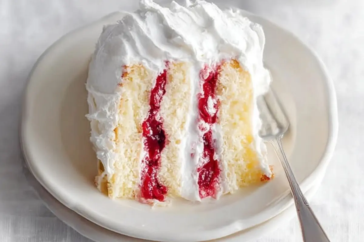 Homemade Raspberry And Cream Angel Food Cake