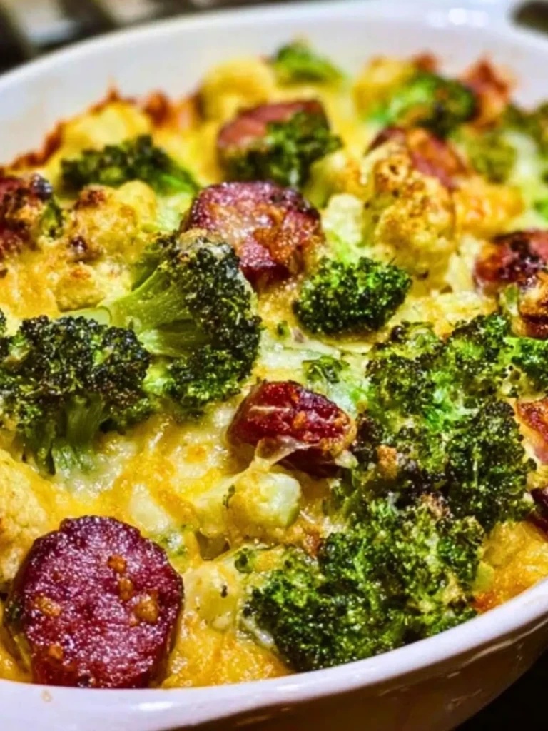 Keto Broccoli and Cauliflower Au Gratin with Sausage 2