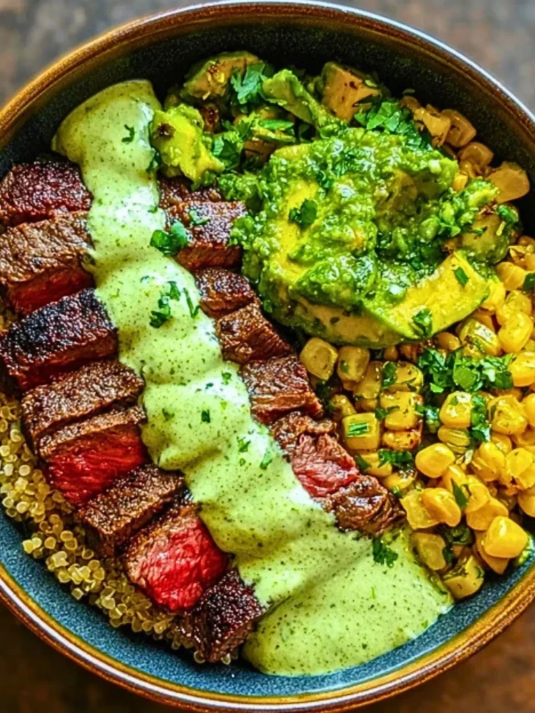 Steak Avocado Roasted Corn Bowl with Cilantro Cream Sauce (1)