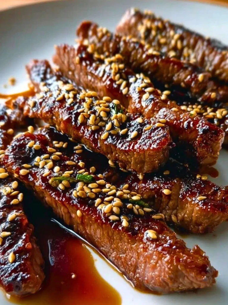 Teriyaki Marinated Beef Strips with Sesame Seeds (1)