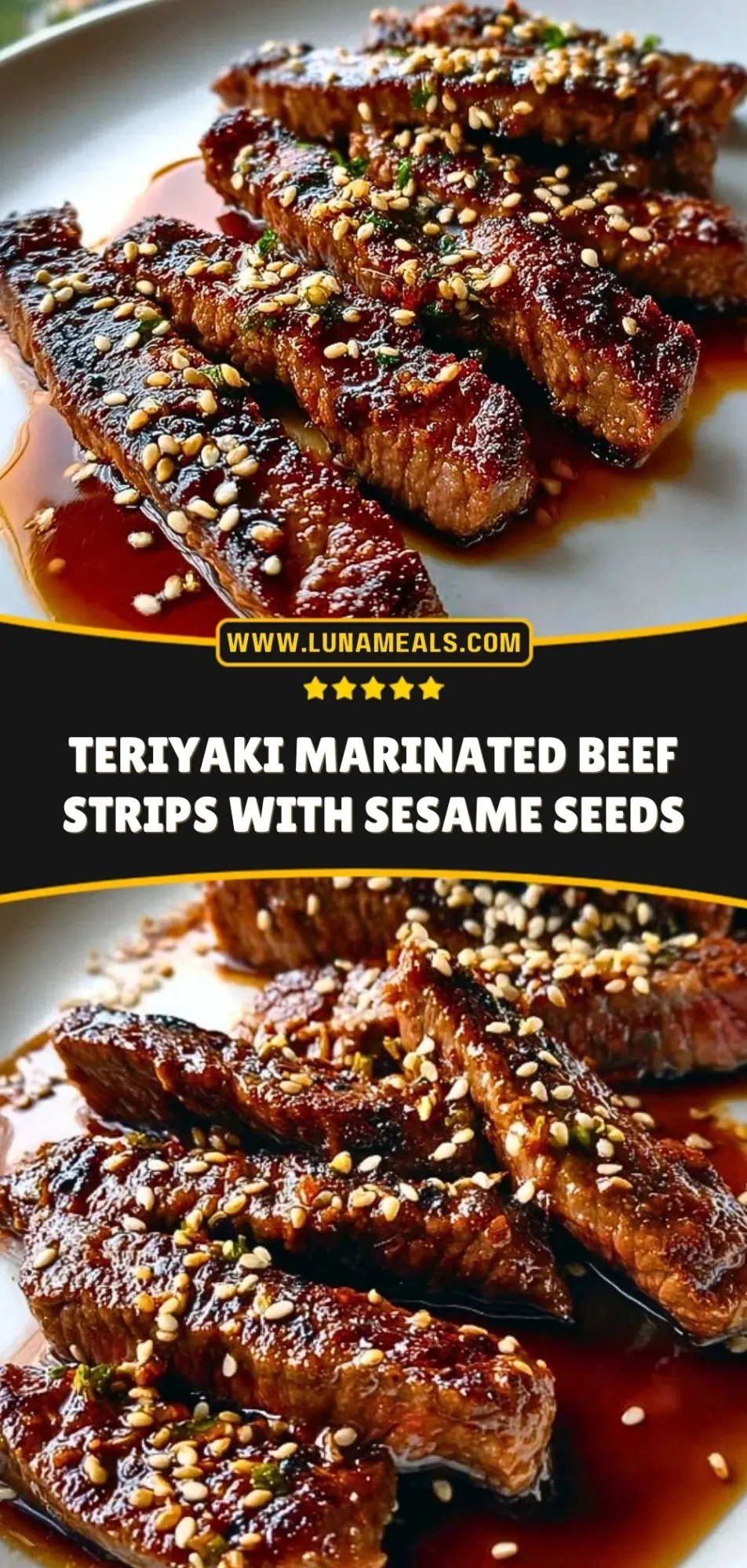Teriyaki Marinated Beef Strips with Sesame Seeds (3)