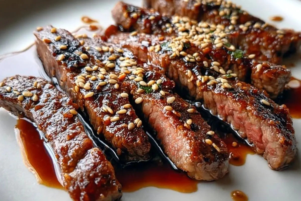 Teriyaki Marinated Beef Strips with Sesame Seeds