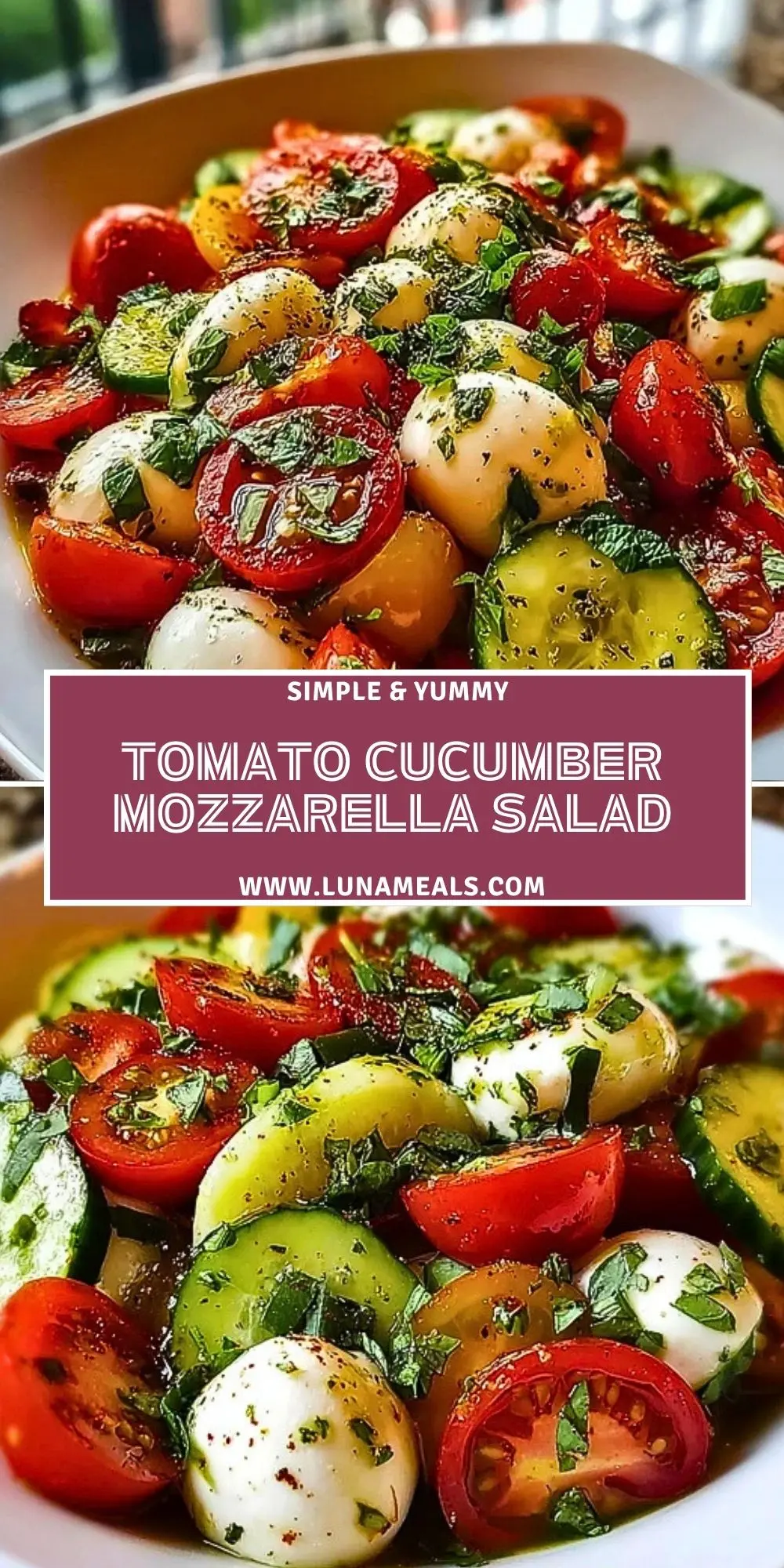 Tomato Cucumber Mozzarella Salad Pin 1