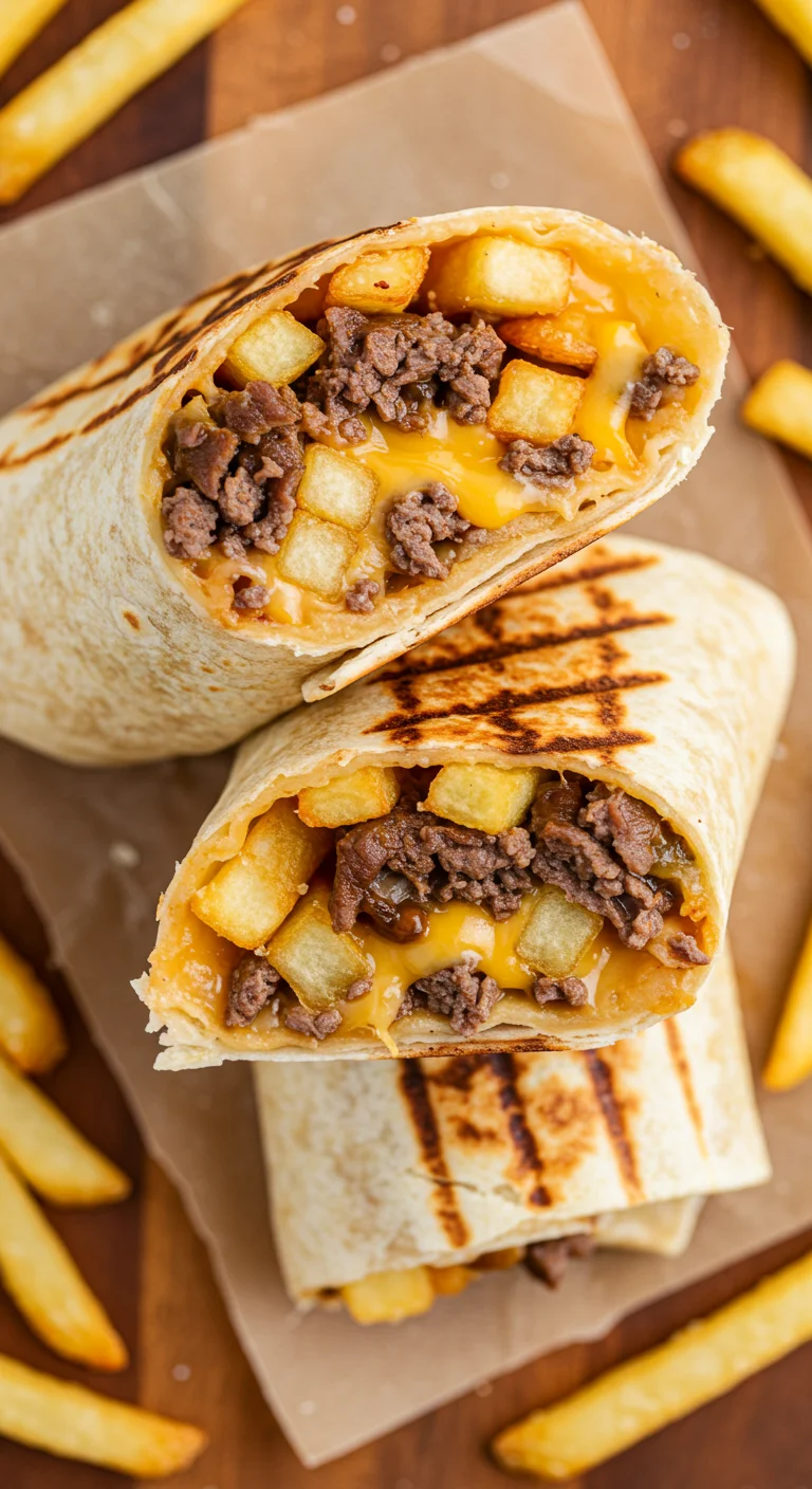 Beefy Cheesy Fries Burrito Ultimate Loaded Flavor Wrap