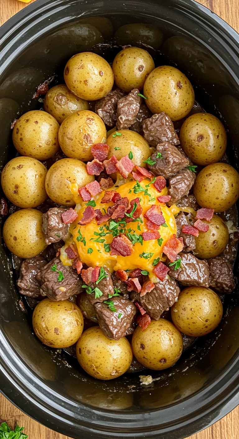 Crockpot Loaded Steak and Potato Bake