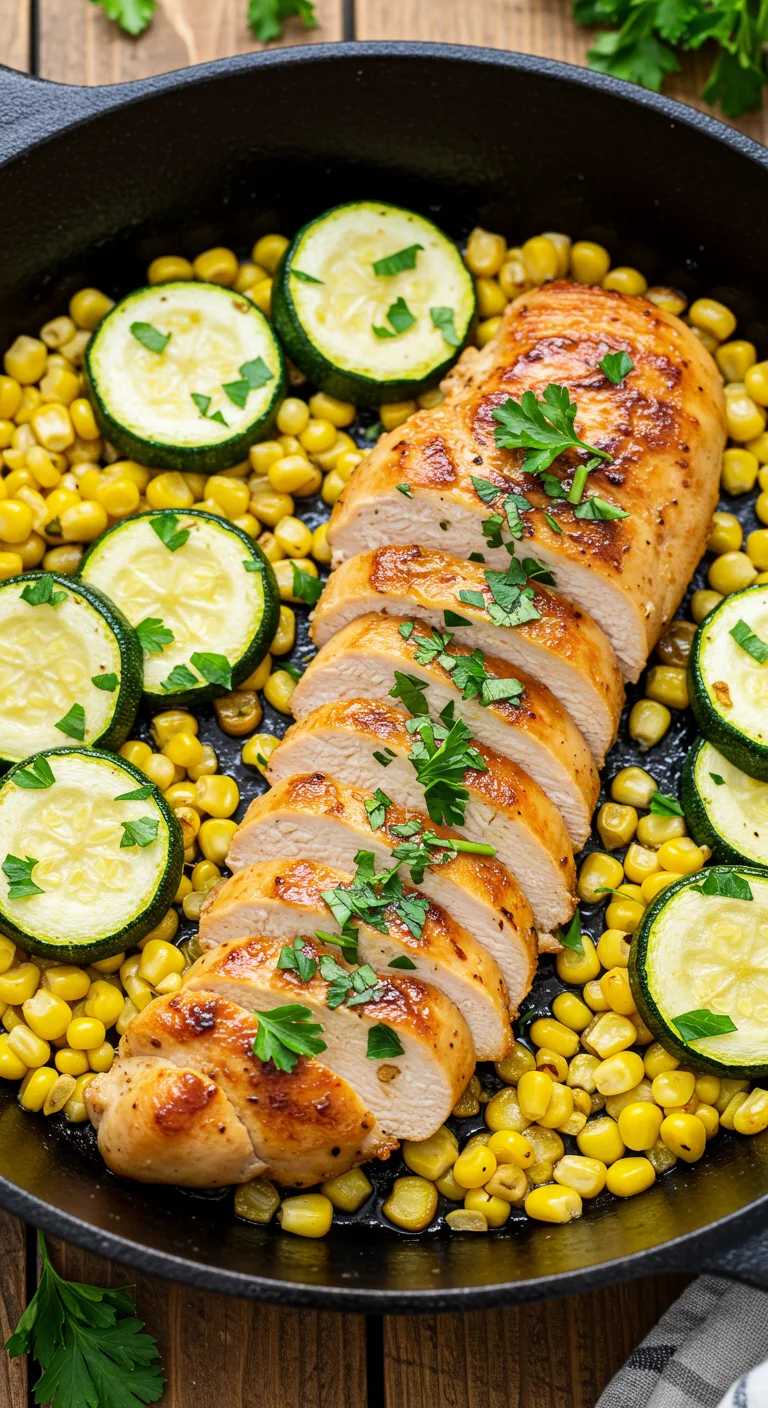 Easy Chicken with Zucchini, Corn & Garlic Sauce