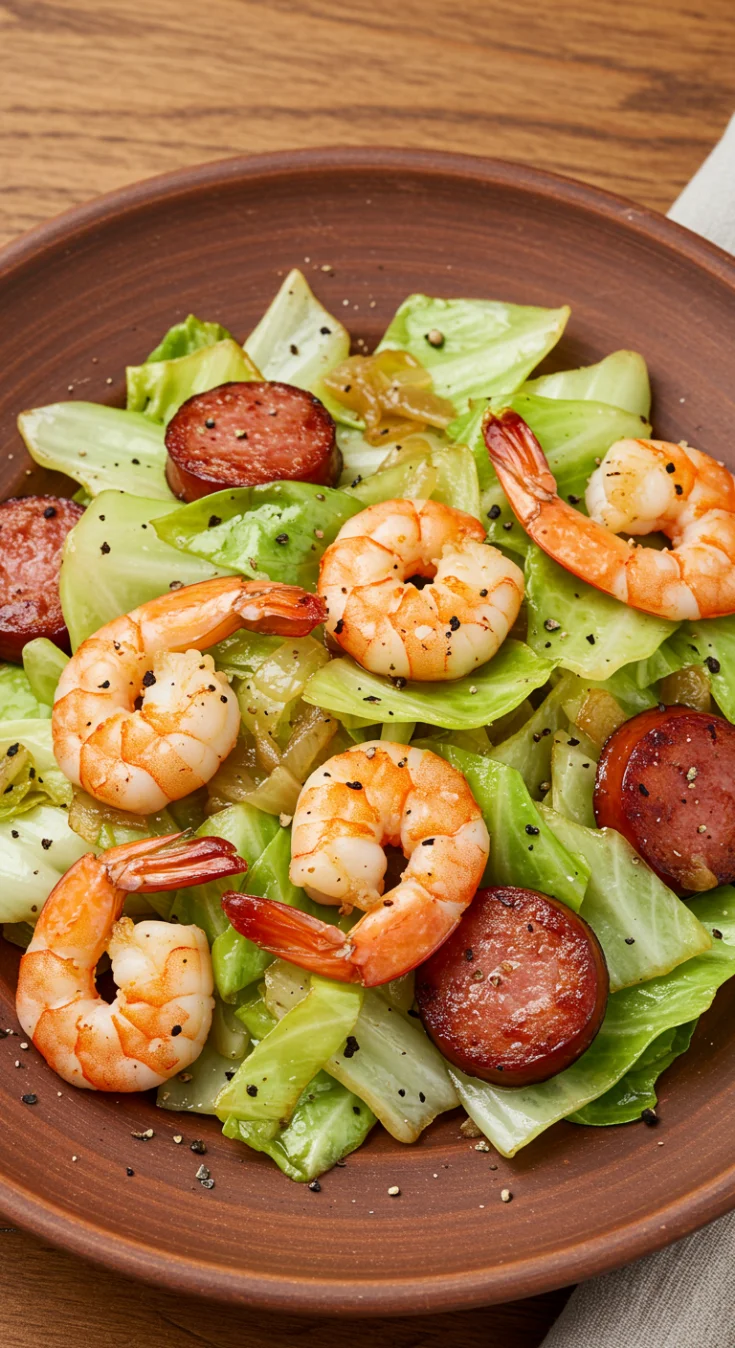 Fried Cabbage with Shrimp & Sausage