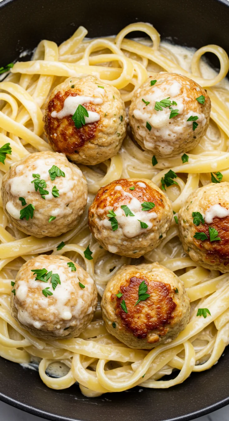 Garlic Butter Chicken Balls with Creamy Parmesan Pasta