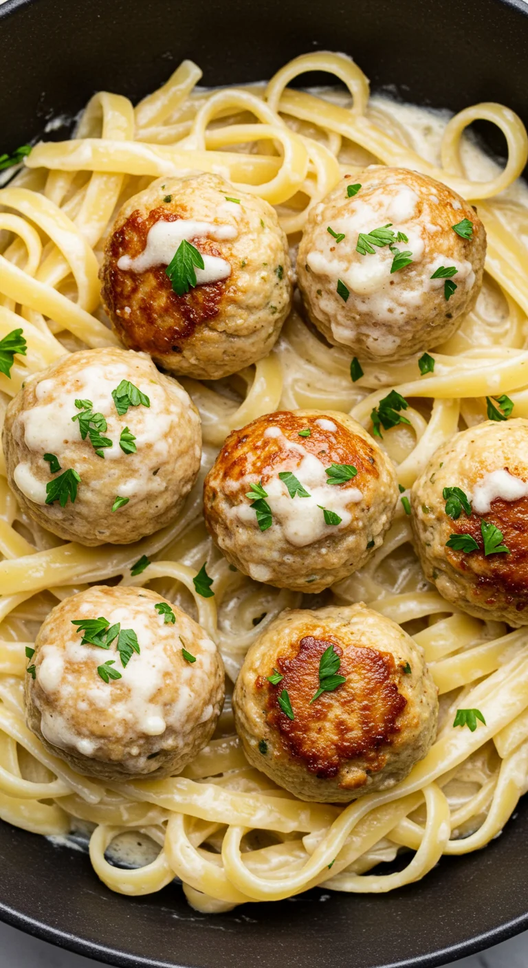 Garlic Butter Chicken Balls with Creamy Parmesan Pasta