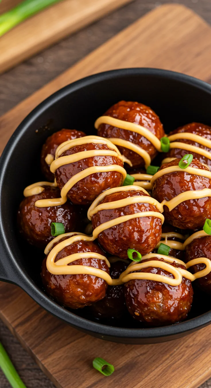 Korean BBQ Meatballs with Spicy Mayo Dip