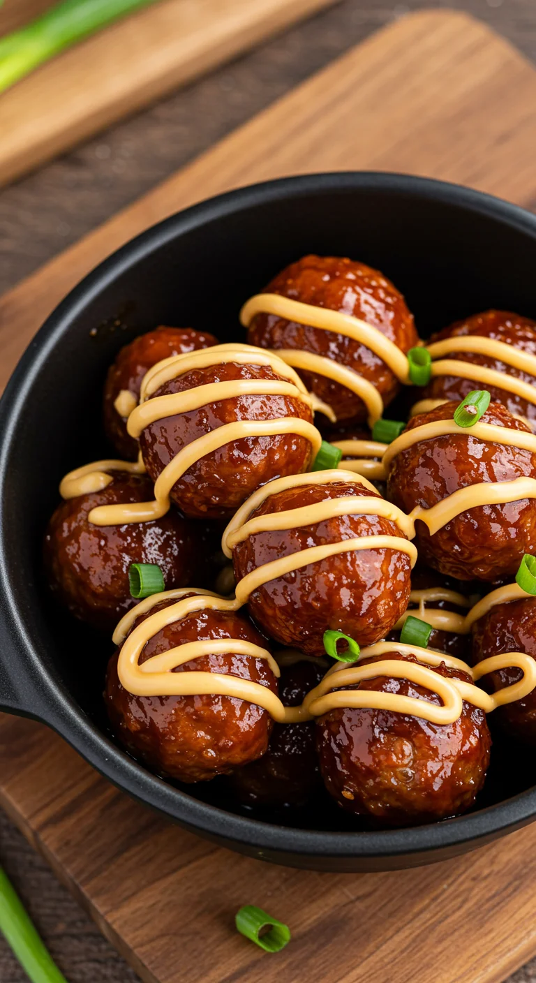 Korean BBQ Meatballs with Spicy Mayo Dip