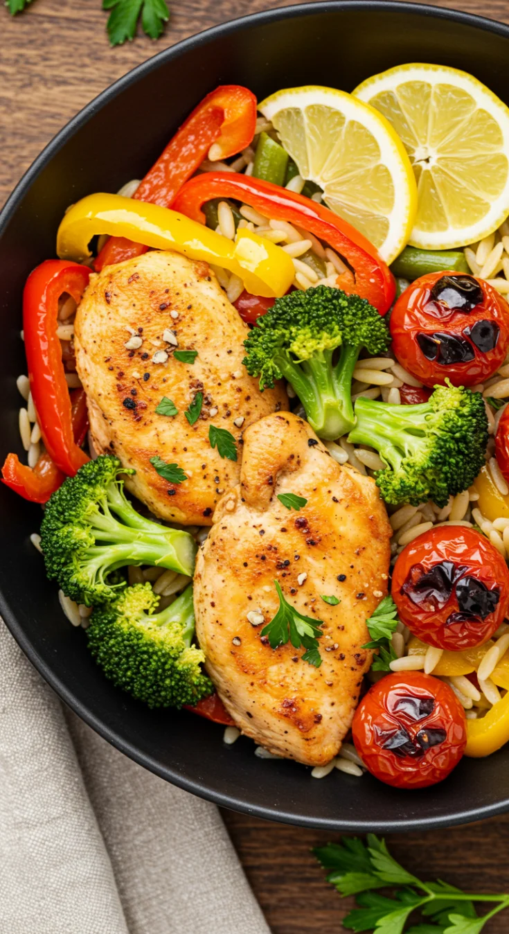 Lemon Chicken & Veggie Orzo Stir Fry Recipe